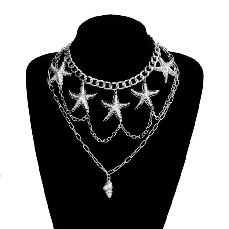 1 Set Adjustable Layering Necklace Starfish Conch Pendant Lightweight Clavicle Chain For Beach Party Summer Jewelry Gift