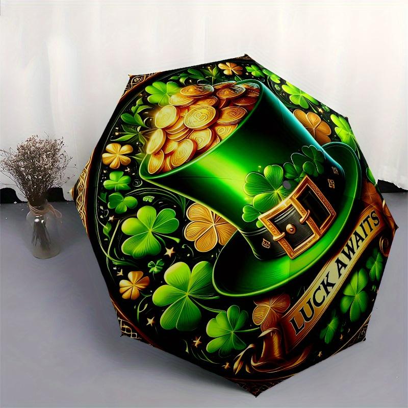 Leprechaun's Treasure: Green Hat with Gold CoinsUmbrella, Portable 3-Fold Compact Umbrella for Men & Women Gift