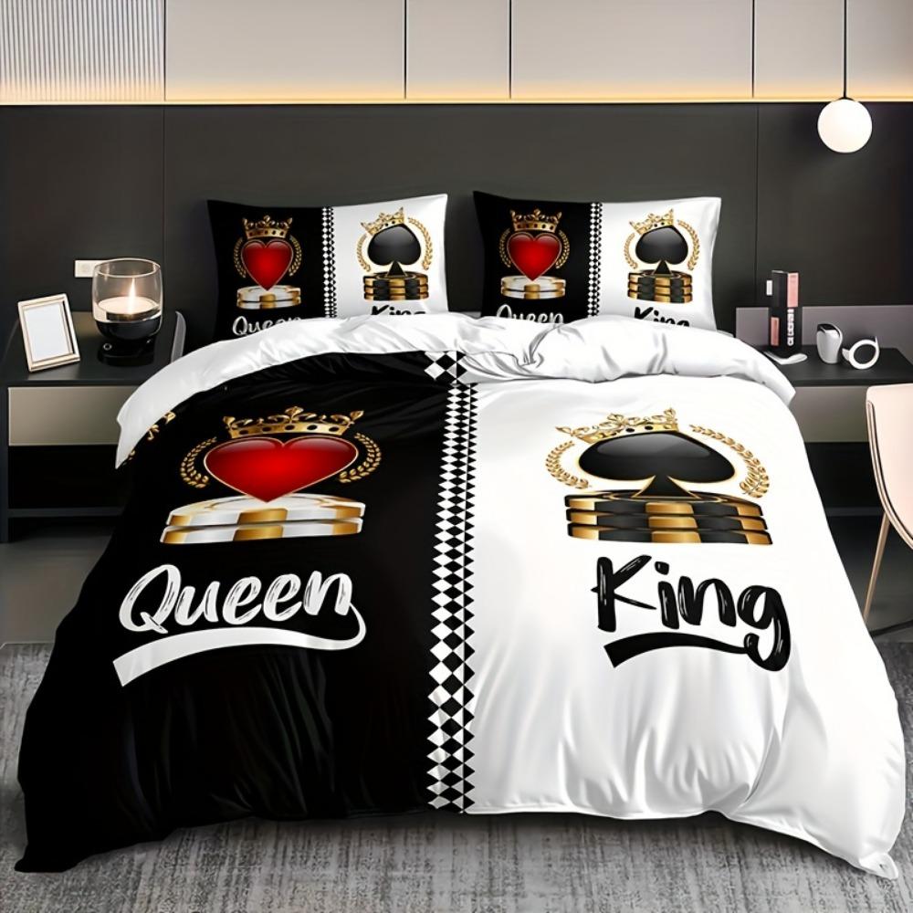 

Black White Bedding Set King Queen Poker Hearts Spades Cozy Duvet Cover Set King Twin Single Size Birthday Gift Bedroom Decor EU Single 135x200cm
