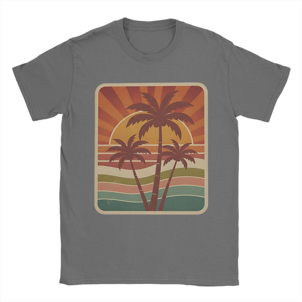 Vintage Palm Tree Sunset T Shirt Summer  Cotton T-Shirts For Men Harajuku Pattern Tshirt Short Sleeve Awesome Top Tees