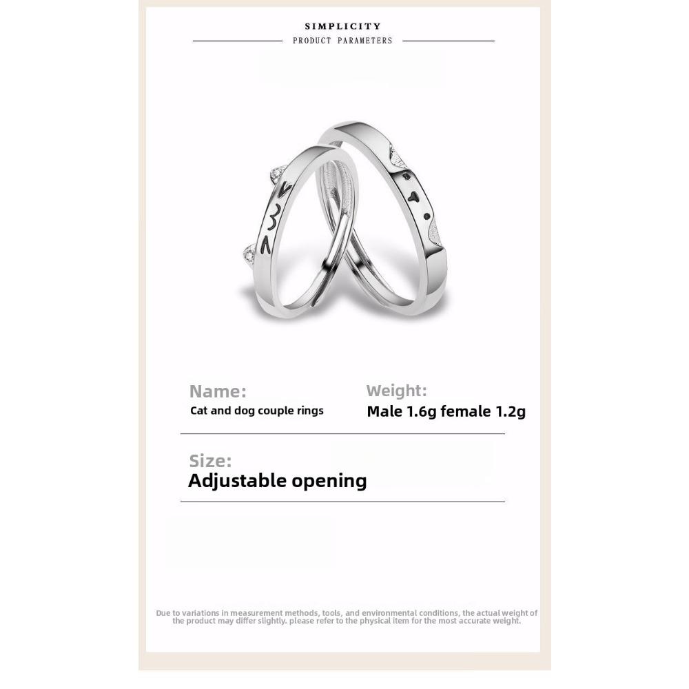 Cat and Dog Diary, Couple Ring, Niche Design, A Pair of Women and Men, Light Luxury Models Can Be Spliced Together, Cute Pet Ring