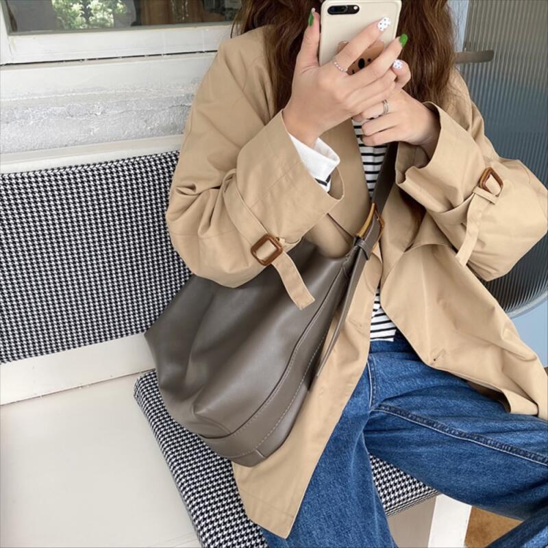 Women's Bags Tote Bags Fashion Shoulder Bags Soft Leather Leisure Versatile High Capacity Korean Retro Solid Color Crossbody Bag