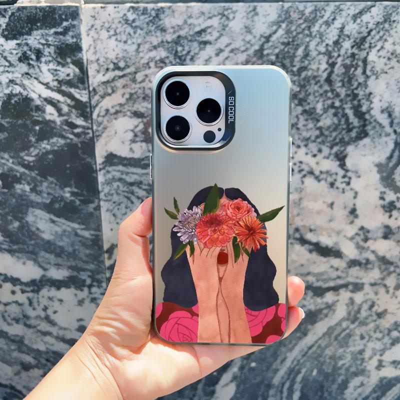 Women Fashion Daisy Flower Girl Phone Case For iPhone 13 14 Pro Max Mini 16 15 12 11 Pro Max 15 14 Plus Shockproof Laser Cover