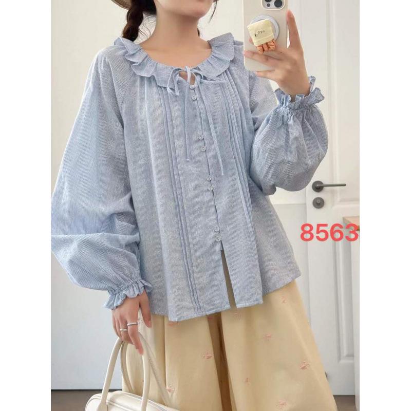 Spring 2026 Japanese Style Loose Wide Lapel Tie-Waist Pleated Women's Cardigan Shirt