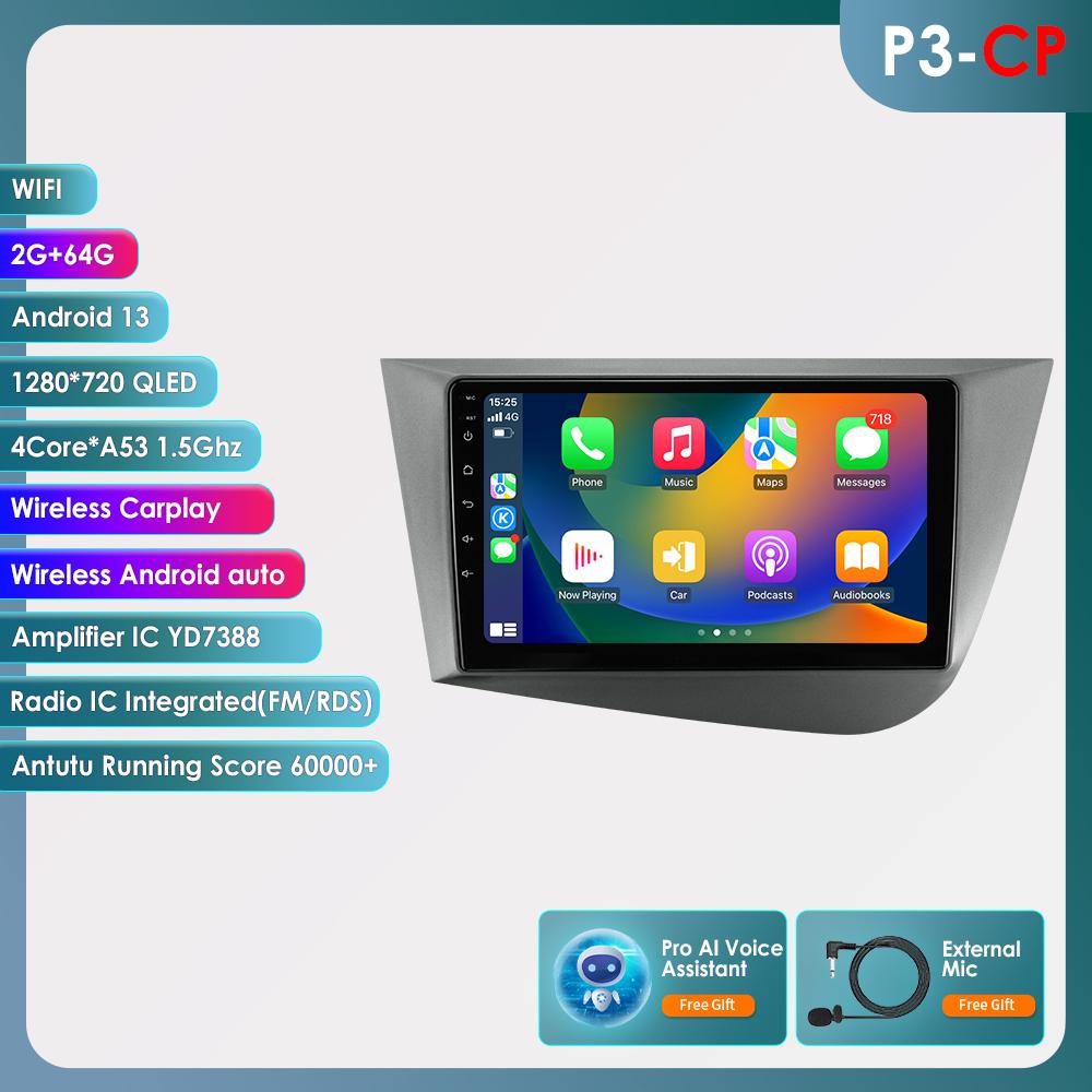 OSSURET Carplay 4G 9'' 2din Radio Auto Android pentru Seat Leon 2 MK2 2005-2012 Carplay 4G Player Video Multimedia Ecran Inteligent Autoradio Audio RDS