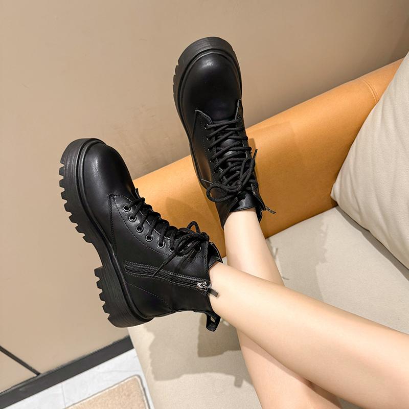Fashion Women's Platform Short Boots 2025 Autumn and Winter Solid Color Classic Light Luxury Fashion Motorcycle Fashion Boots.