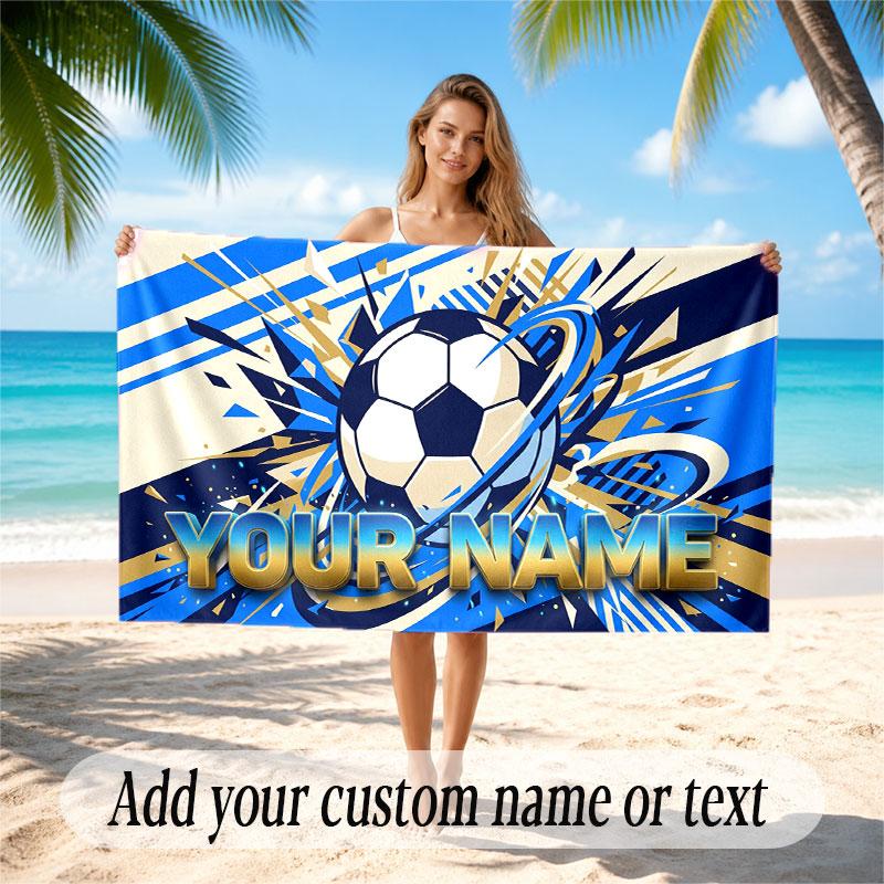 Soccer Theme Beach Towel Personalized Custom Name & Text Soft Quick Dry Beach Towel for Swimming Travel