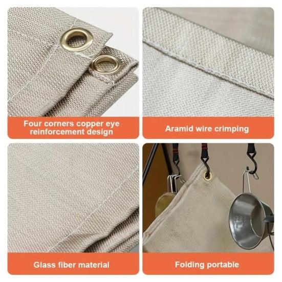 Outdoor Fiberglass Fireproof Mat, Foldable Heat-Resistant Flame Retardant Pad, Outdoor Grill BBQ Firepit Fireplace Blanket