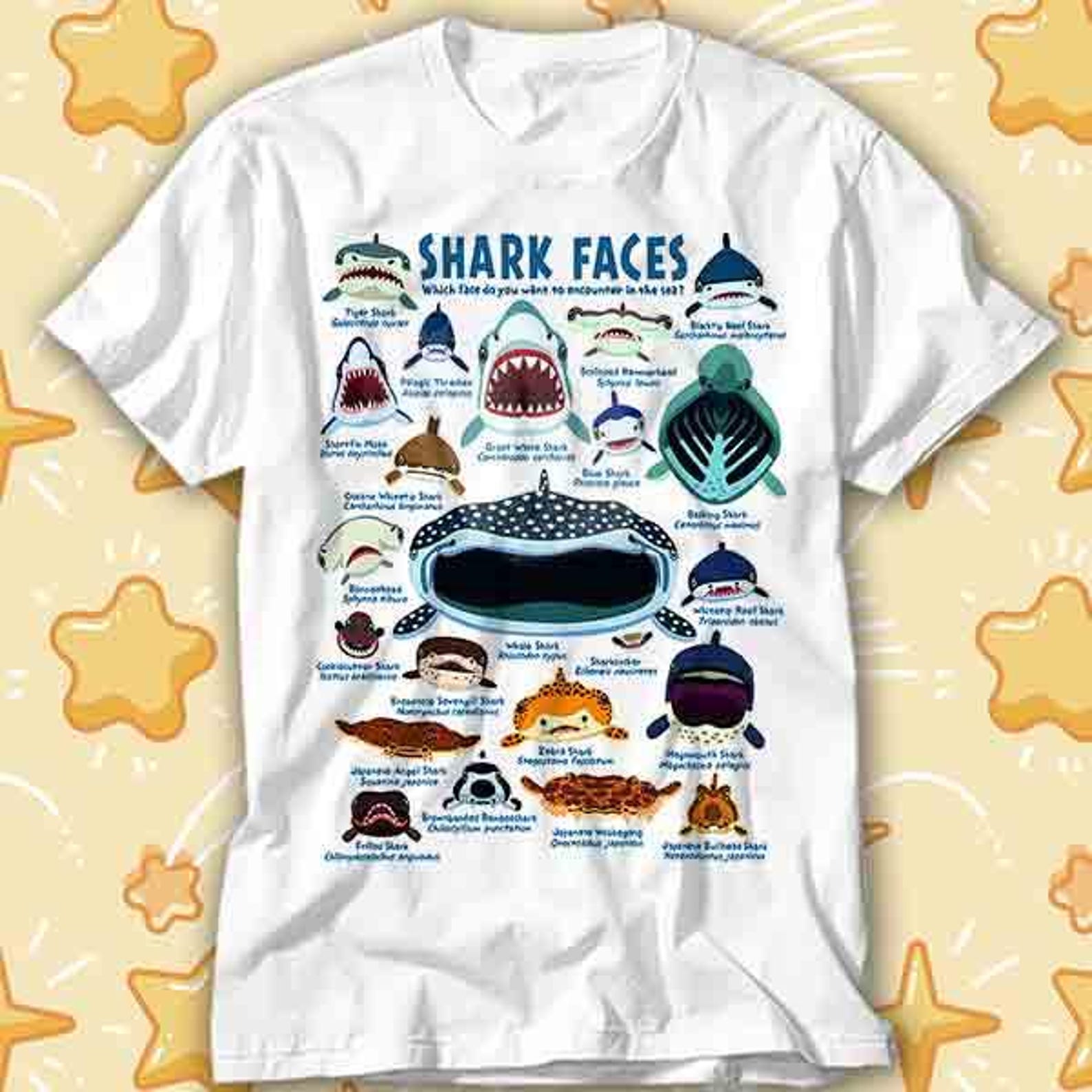 Shark Faces Marine Ocean Sea Life T-Shirt 482 M