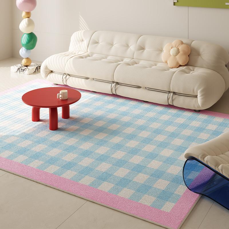 

VIKAMA Summer Simple Plaid Cream Dopamine Rug Living Room Sofa Coffee Table Footrest Bedroom Bedside Floor Mat Machine Washable 80X120CM(2.6X3.9FT