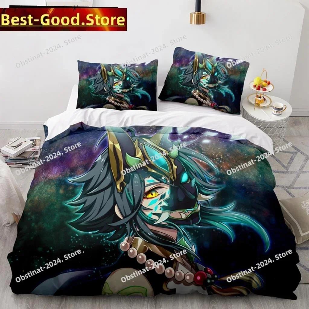 3D Anime Genshin Impact Xiao SUCROSE Qiqi Bedding Set Printed single Comforter Duvet Cover Pillow Case 3 Pieces Kids Adult Size