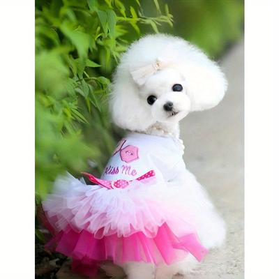 Süßes Ballett-Tutu-Rockkleid Geeignet für kleine bis mittelgroße Hunde - Herz- & Lippen-Print, Weiche Polyester-Tierbekleidung, Perfekt für Partys & Besondere
