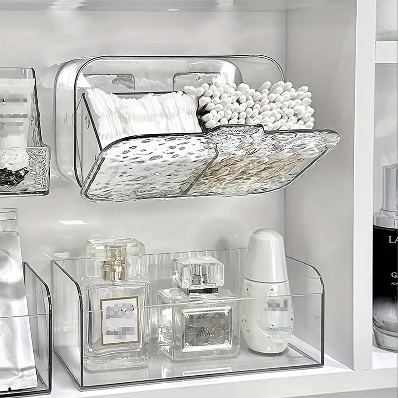 Boîte de rangement murale transparente pour maquillage, avec couvercle, pour cotons, cosmétiques, accessoires de salle de bain