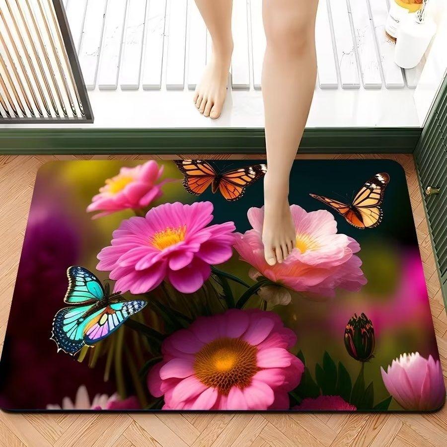 3D Floor Mat Little Daisy Strong Absorbent Quick Dry Foot Mats Bathroom Non-slip Soft Mats Bathroom Carpet