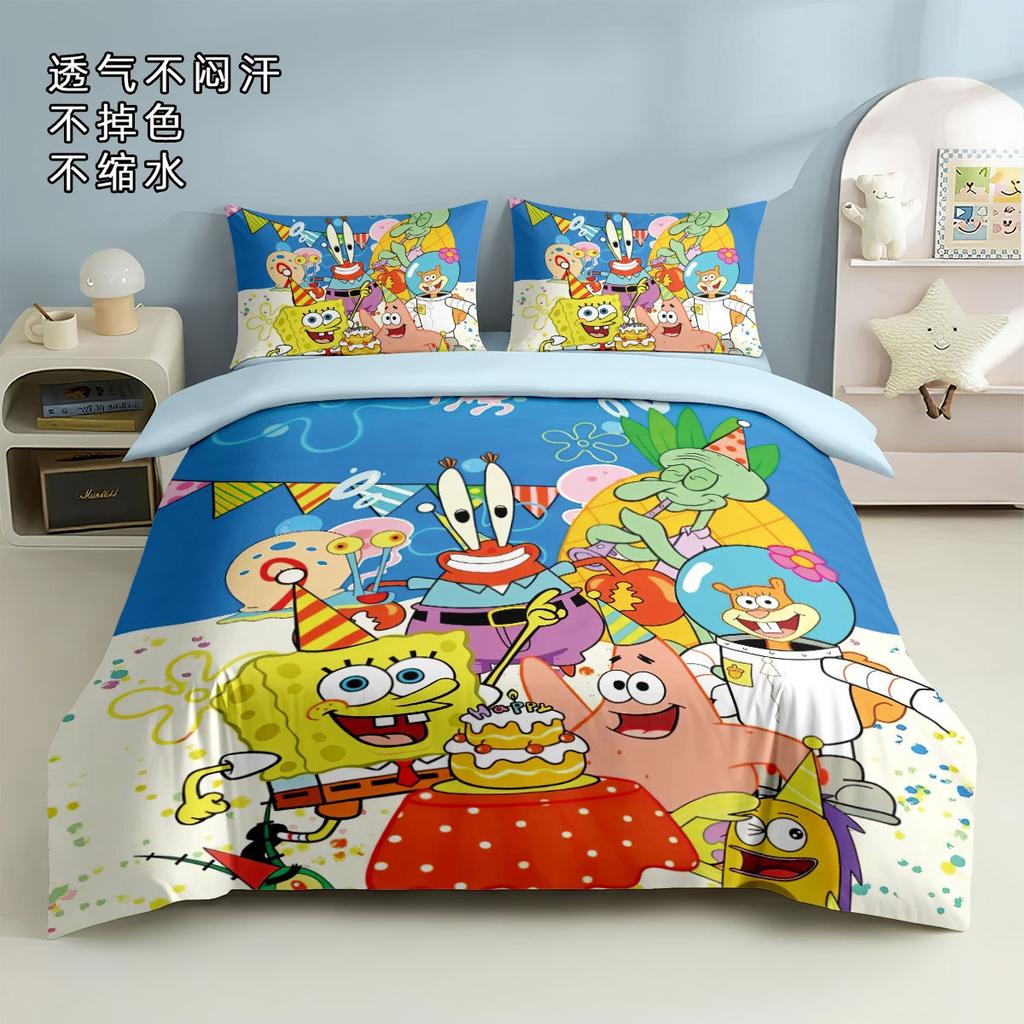 3D Hot Sale Multiple Sizes SpongeBob SquarePants Cartoon Print Bedding Set Adult and Kids Bedding Set Luxury Gifts
