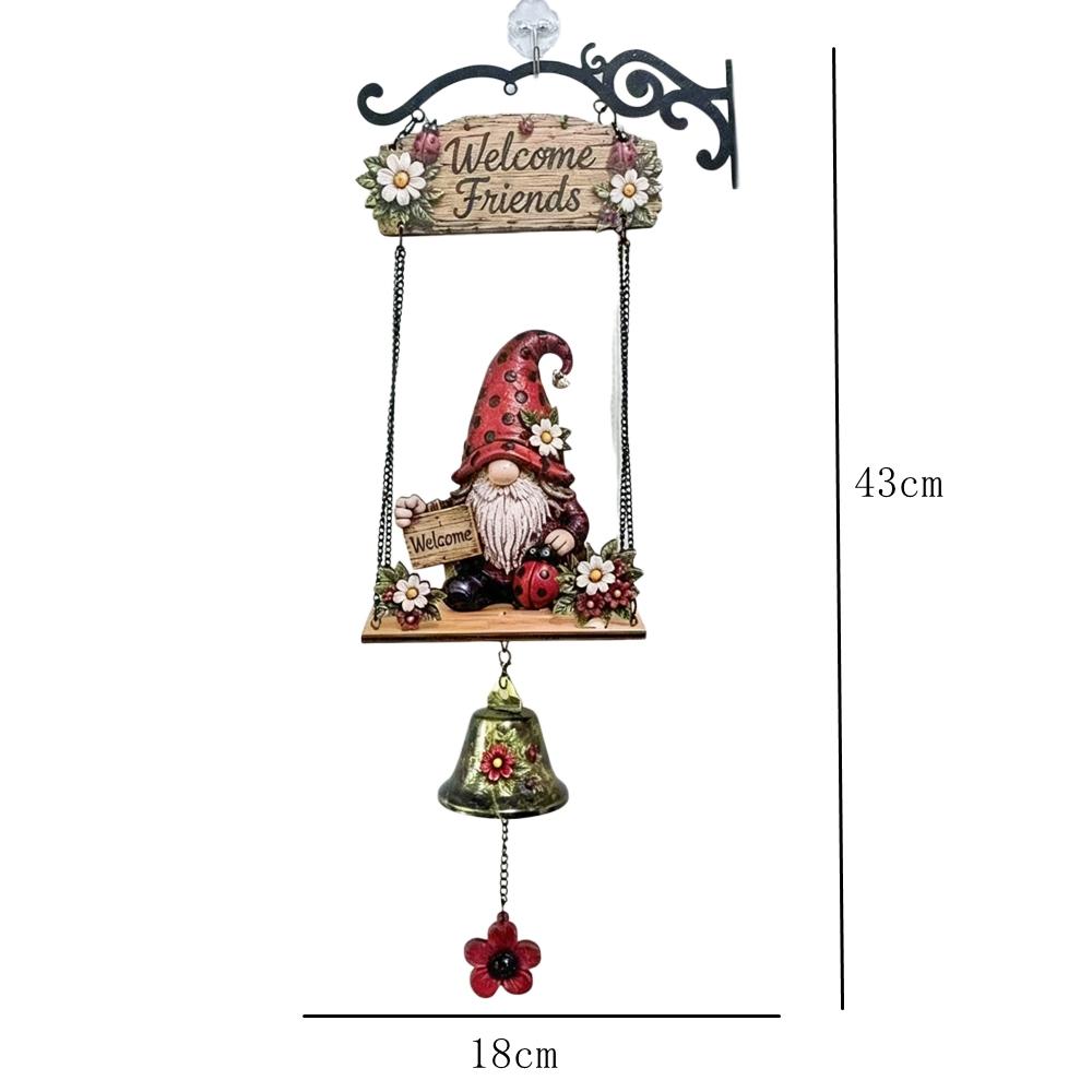 Rustic Garden Gnome Bell Vintage Welcome Wind Chime Swing Dwarf Figurine Door Hanging Sign Outdoor Patio Wall Decor Novelty Gift