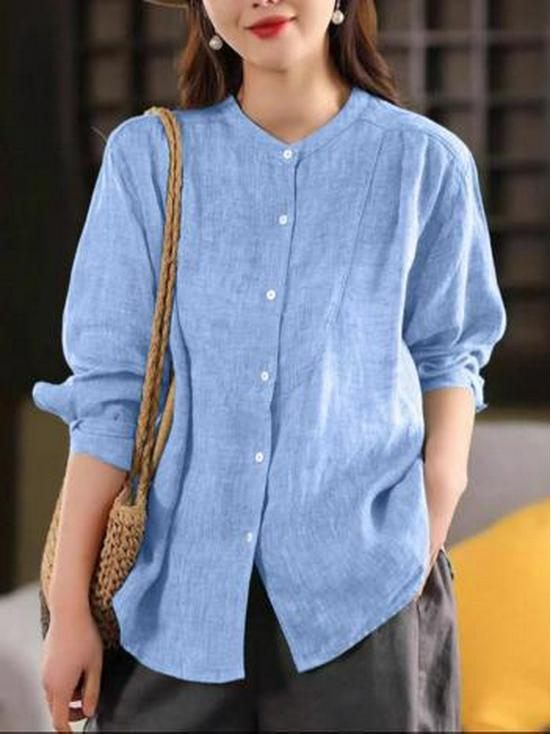 

2025 Spring Women s Stand-Collar Long-Sleeve Loose Casual Shirt - Europe & America Collection XL