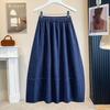 DIMANAF 2026 Summer Plus Size Women Skirts Elastic Waist Loose Denim Blue Oversize Casual Lady Long Skirts Cotton Solid