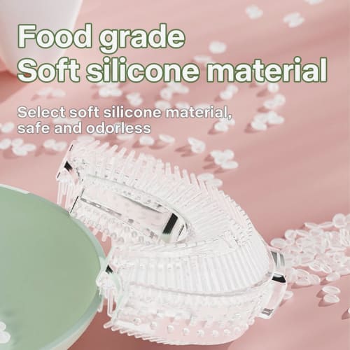 Yonuaret Children's Toothbrush, U-Shaped, 360× Oral Cleansing, Soft Silicone, for Babies To 12 Years Old, Green, Manual