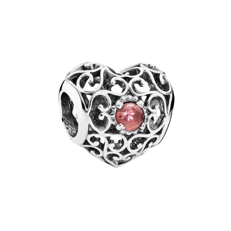 Pandora Heart Shaped Hollow Birthstone January 925 Silver Jewelry Accessories Women accessories 791784GR Silver,One Size