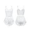 Feiyun Source European and American pajamas for women, white lace spaghetti strap lace shorts, home sexy set 111