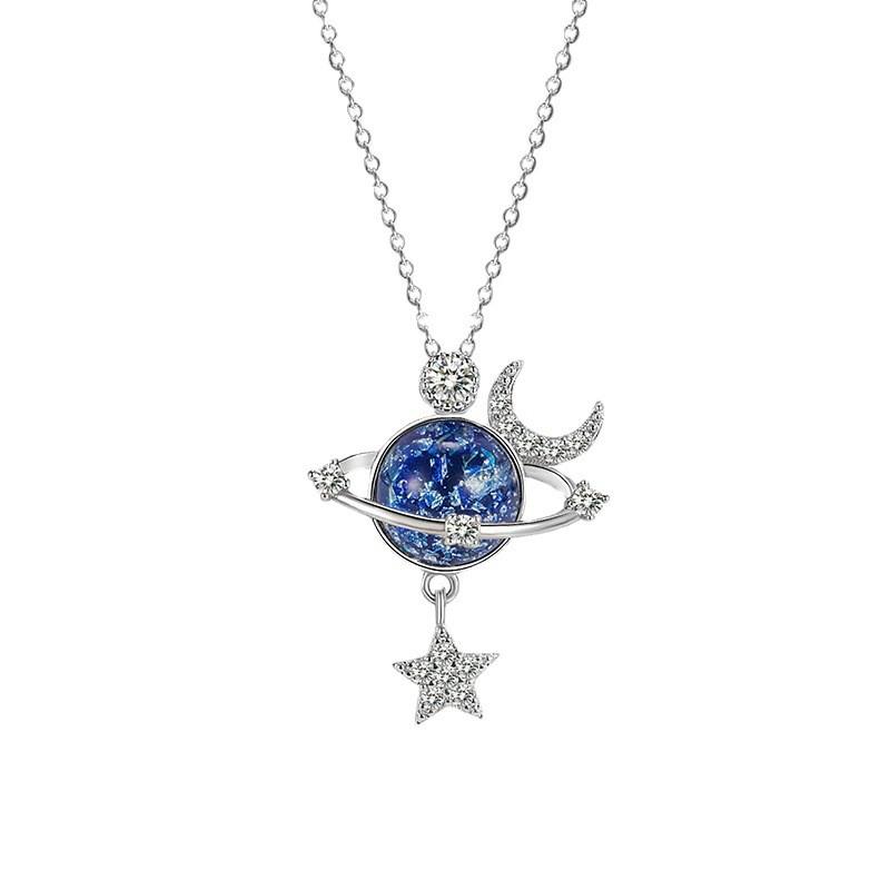 Cosmic Star Moon Necklace With Cartoon Design For Women And Men