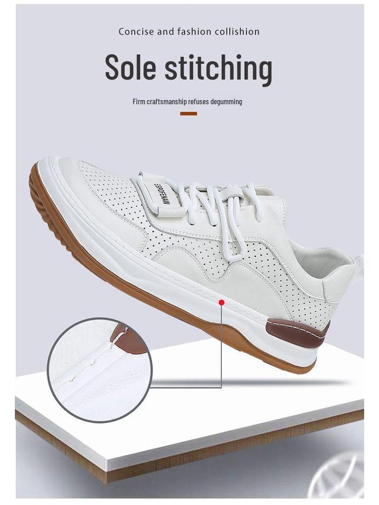 Men's Breathable Leather Crooked Toe Clown Shoes - Trendy Versatile Casual Hollowed-Out White Skate Shoes for Spring/Summer