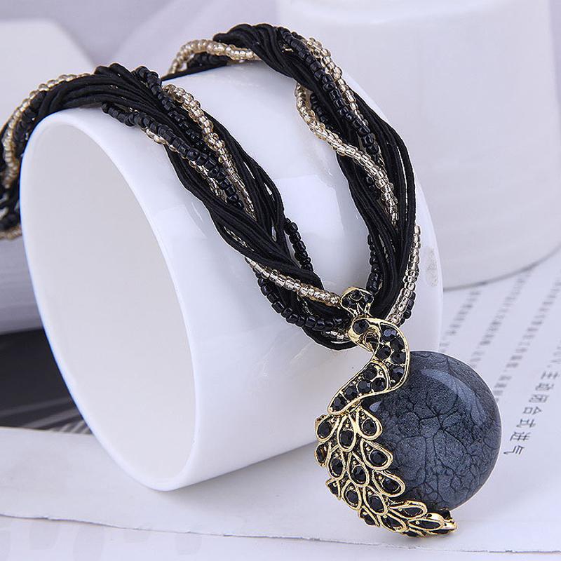 Elegante Vintage Fransen Quaste Anhänger Halskette Pfau Design für Damenpullover