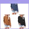Womens V Neck Solid Color Long Sleeve T Shirt With Button Details For Casual Wear
