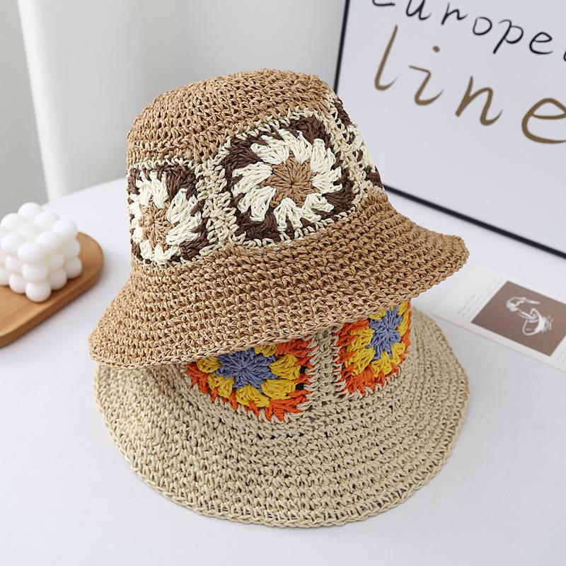 Summer Sunscreen Bucket Hat Woven Flower Straw Hat Bucket Hat Women's Sun Hat