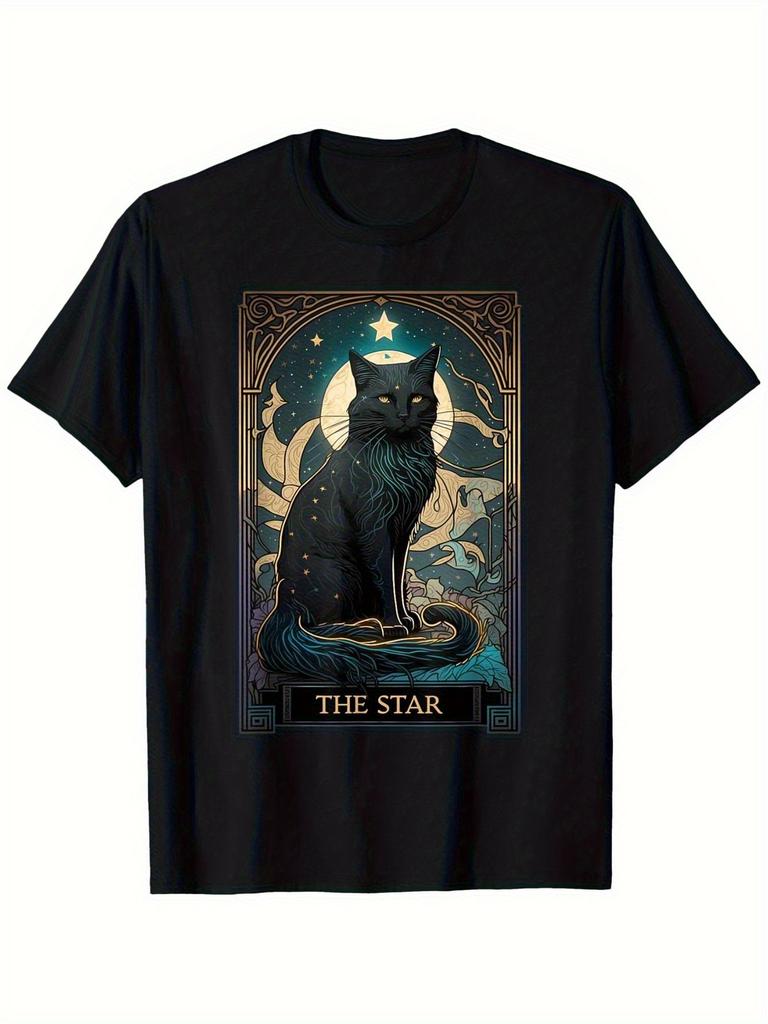 Mystical for Cat Graphic T-Shirt for Cat Lovers - Unisex 100% Black Tee XIII The Hierophant & for Ca