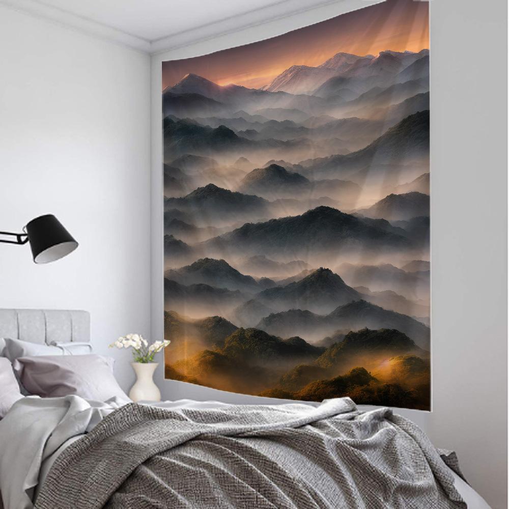 Mist Forest Background Tapestry Room Decoration Natural Landscape Wall Background Cloth Living Room Home Decoration Wall Hanging