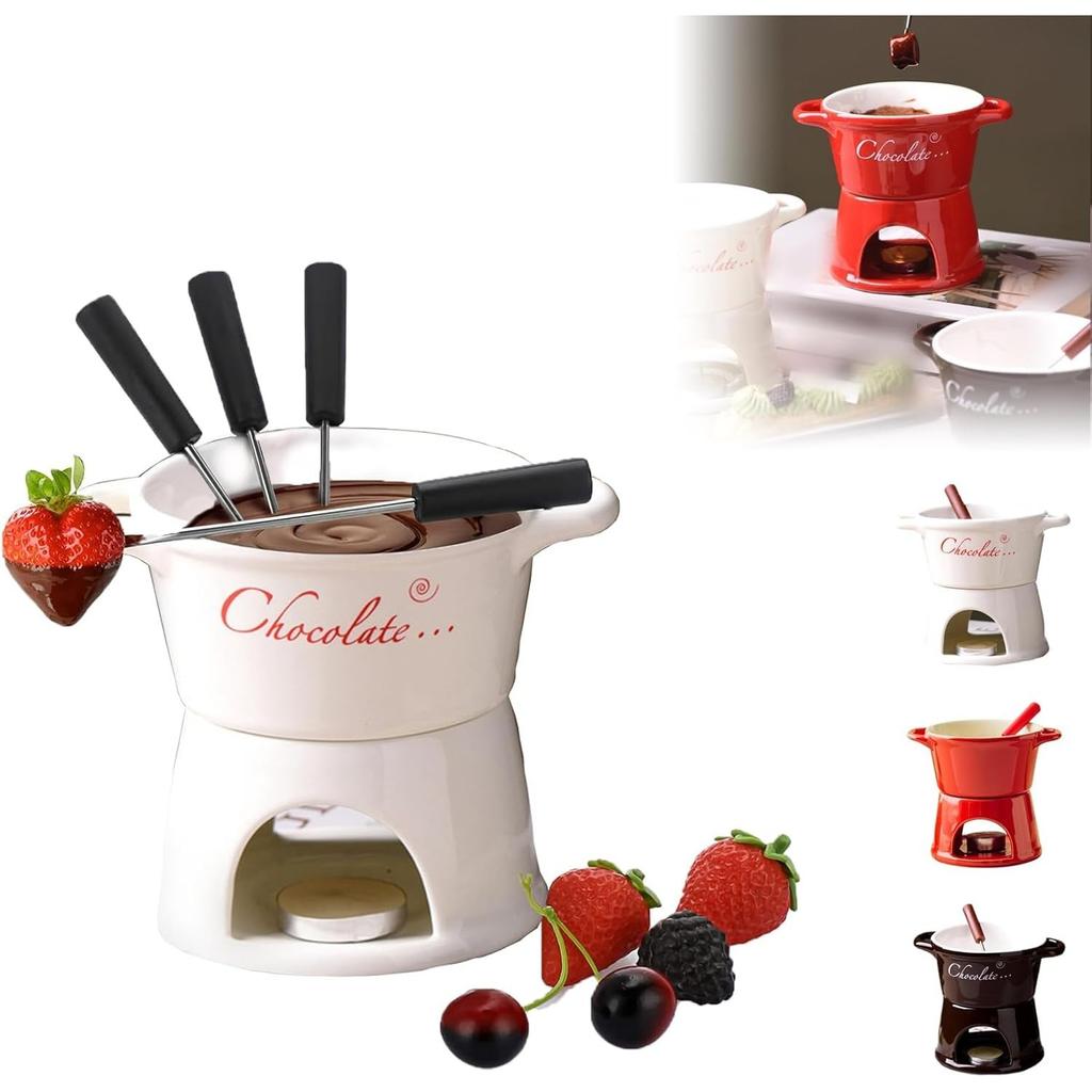 Chocolate Fondue Mug, Chocolate Melting Cup Tea Light with Forks and Candle, Butter Warmers Pot Set, Cheese Melting Cup, Warmer Mug