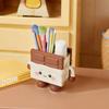 Cartoon desktop pen holder, multi-use storage box for stationery and makeup brushes.