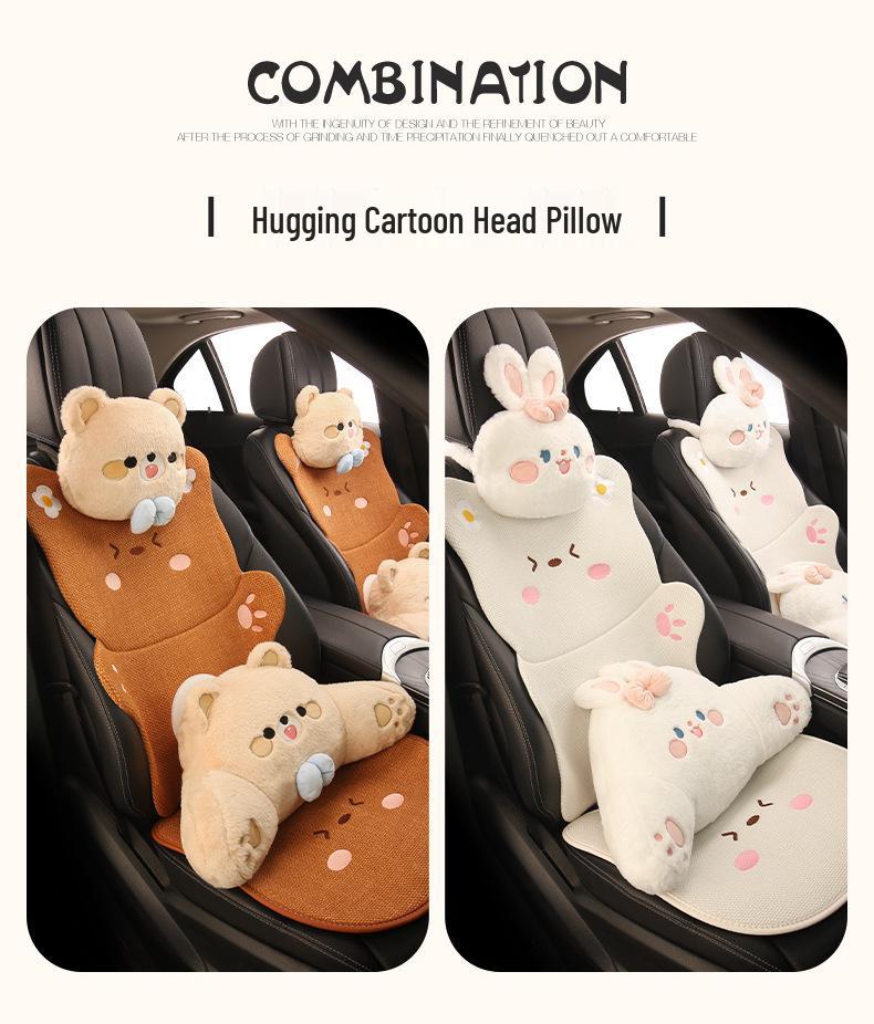 Universal Car Seat Cushion - Cute Cartoon Bear Design for Leapmotor C10/B01/B10/C11, Cotton Linen Fabric for All Seasons
