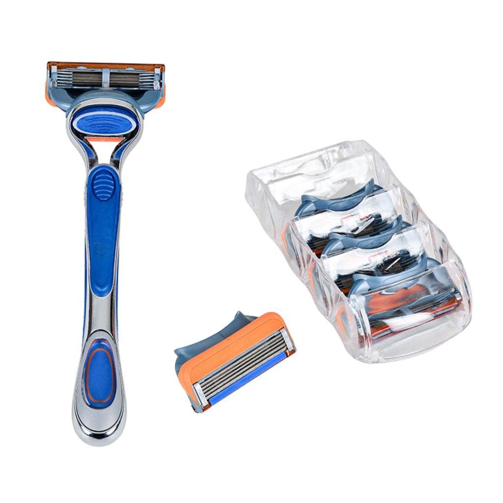 

New 4 Pcs Razors 1Handle Classic Mens Manual Beard Shaver Razors Handle 5 Layer Blade