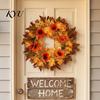 Decorative Door Hanger Fall Sunflower Maple Leaf Wreath with Pumpkin Pinecone, Thanksgiving Harvest Artificial Wreath, Indoor Outdoor Autumn Decor for