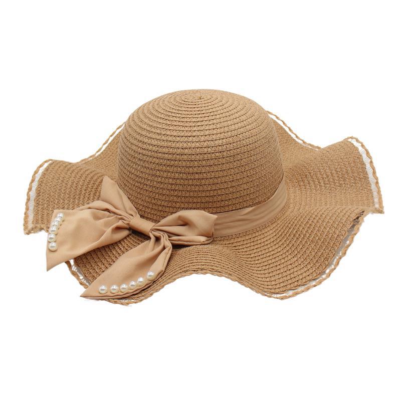 Spring And Summer Straw Hat Women'S Wavy Edge Big Brim Sun Hat Bow Cool Hat Beach Hat Sun Hat