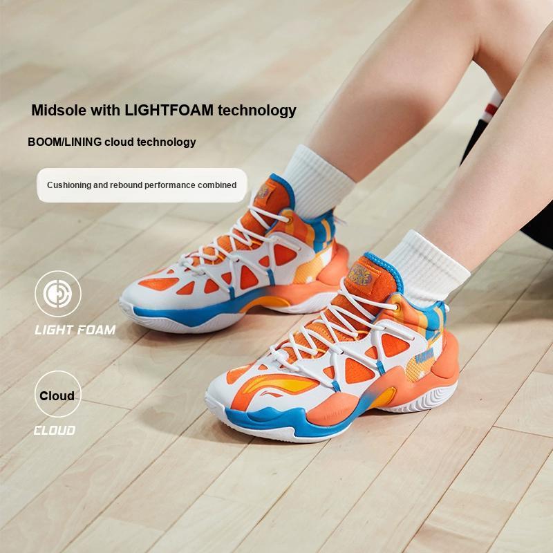 Li Ning Air Strike 6 Cloud Anti-Slip Shock Absorption Wear-Resistant Lightweight Rebound Mid-Top Basketball Shoes Kids Basketball Shoes YKBR036-41
