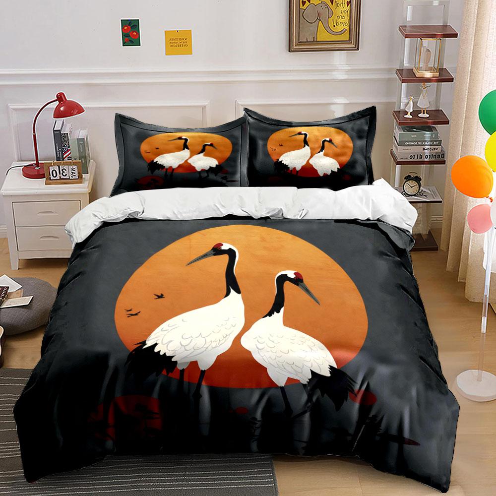 Crane Art Decor Set Soft Comfortable Duvet Cover Bedding Set Included 1*Duvet Cover & 2*Pillowcases, Gift