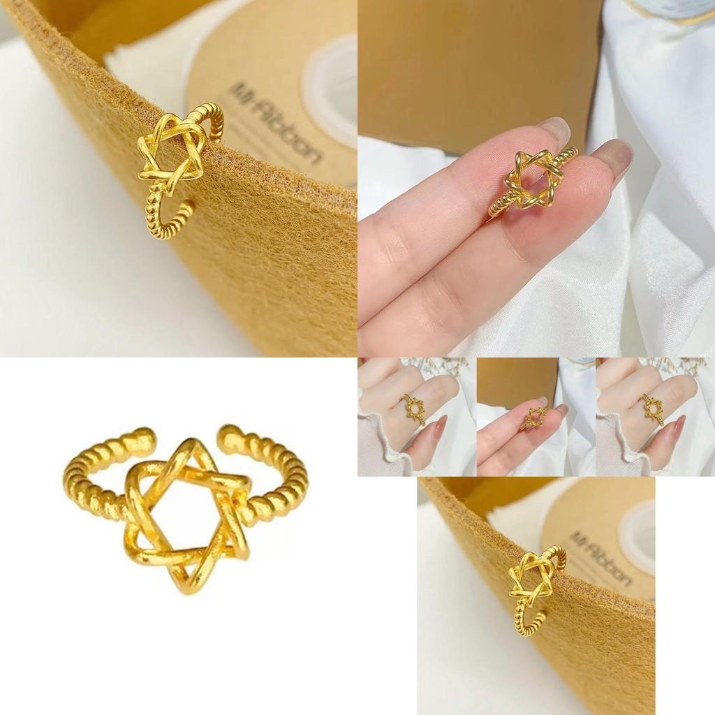Elegant Vietnamese Gold Plated Six Pointed Star Ring For Women Adjustable Fashion Jewelry