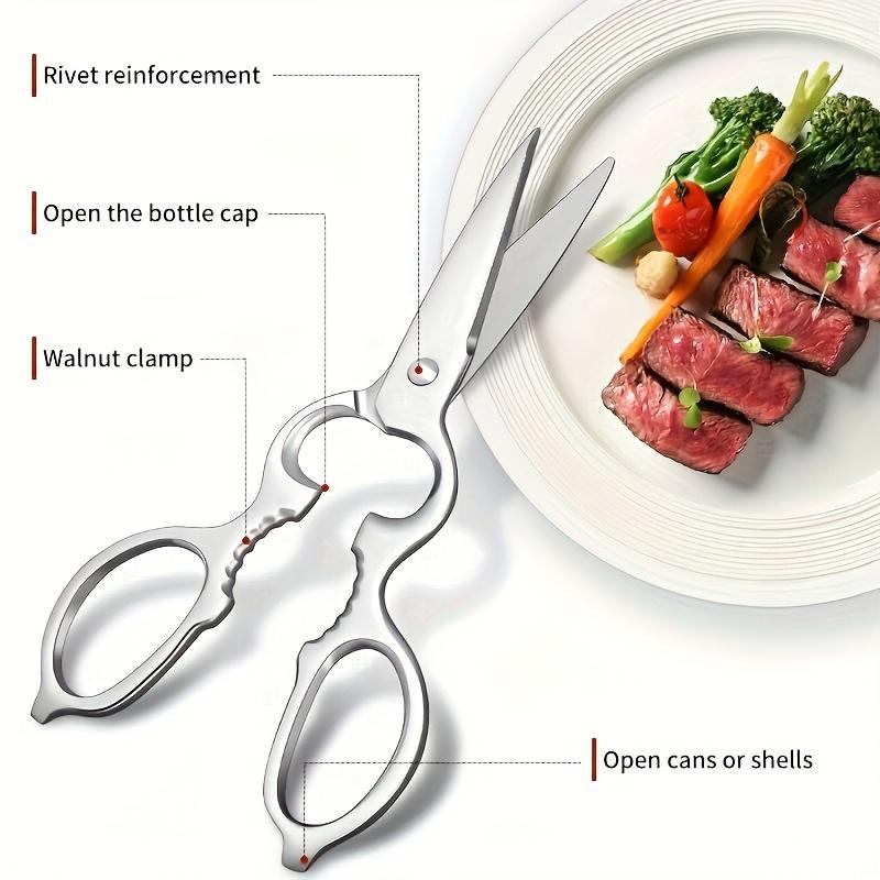 Stainless Steel Multi Purpose Kitchen Shears with Fish Scale Scraper, Ambidextrous Food-Safe Cooking Tool for Easy Chicken Bone Cutting