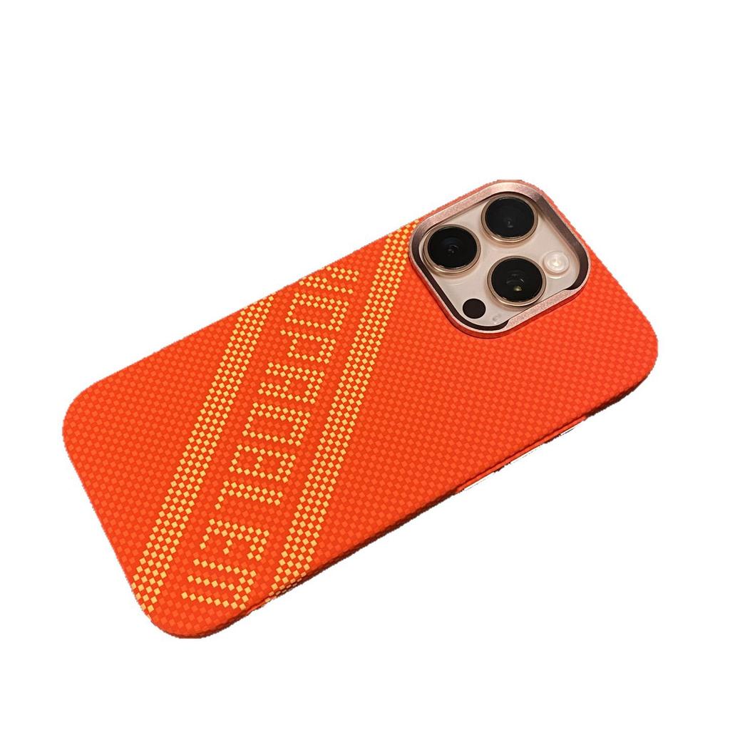 Kevlar pattern magnetic attraction is suitable for iPhone17promax Xingyu orange mobile phone case Apple 16 ultra-thin anti-drop PC case