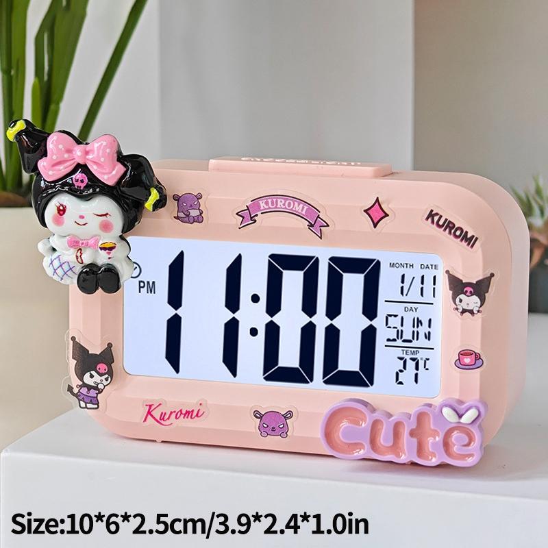 

Digital Alarm Clock Mini Hello Kitty Desk Clock with Night Light Kuromi My Melody Cartoon Digital Clock Home Decor