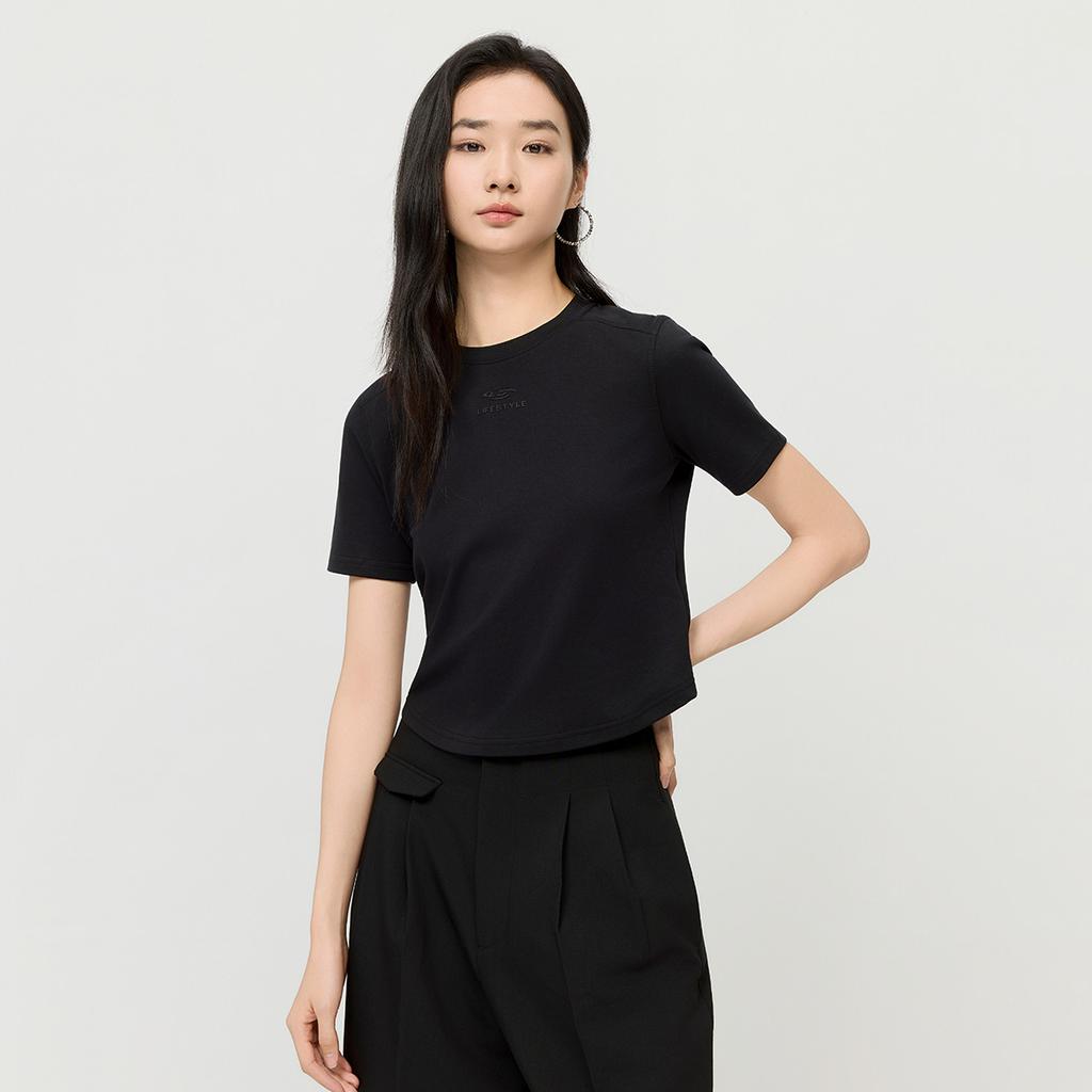 2026 Spring/Summer Fashion Simple Black Shoulder Round Neck Short sleeved T-shirt Casual Versatile Letter Short Top