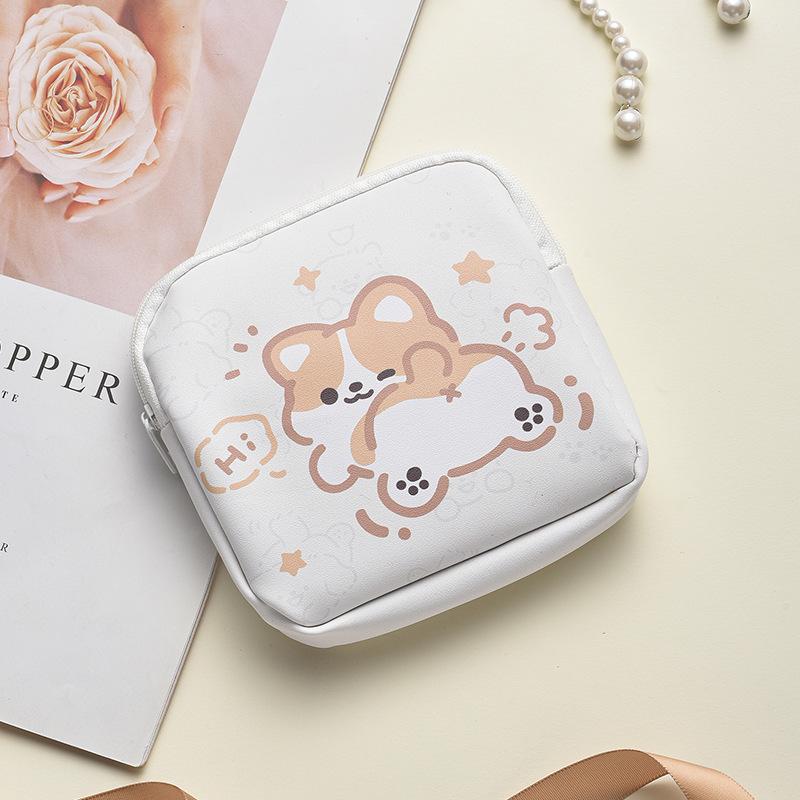 Cute Cartoon Menstrual Bag: Large Capacity, Waterproof PU Storage & Makeup Pouch