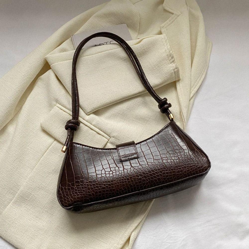Vintage Half-moon Underarm Bag Stone Pattern Large Capacity PU Leather Shoulder Bag Handbag Fashion Rectangle Armpit Bag Unisex