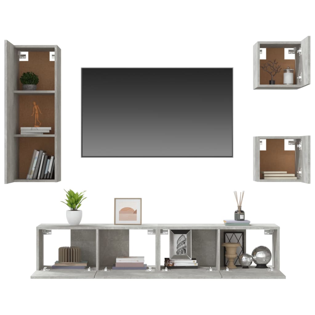 5 pc TV Cabinet Set Concrete Grey Engineered Wood