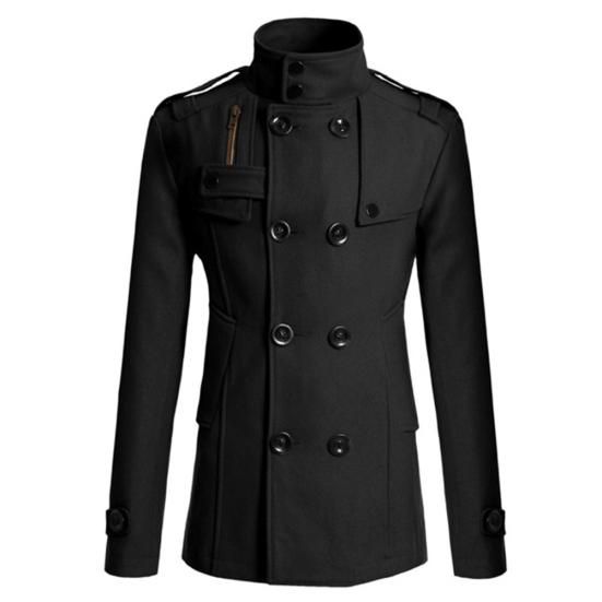 Bărbați Mânecă Lungă Guler Rever Dublu Piept Buzunare Lână Slim Palton Trenci