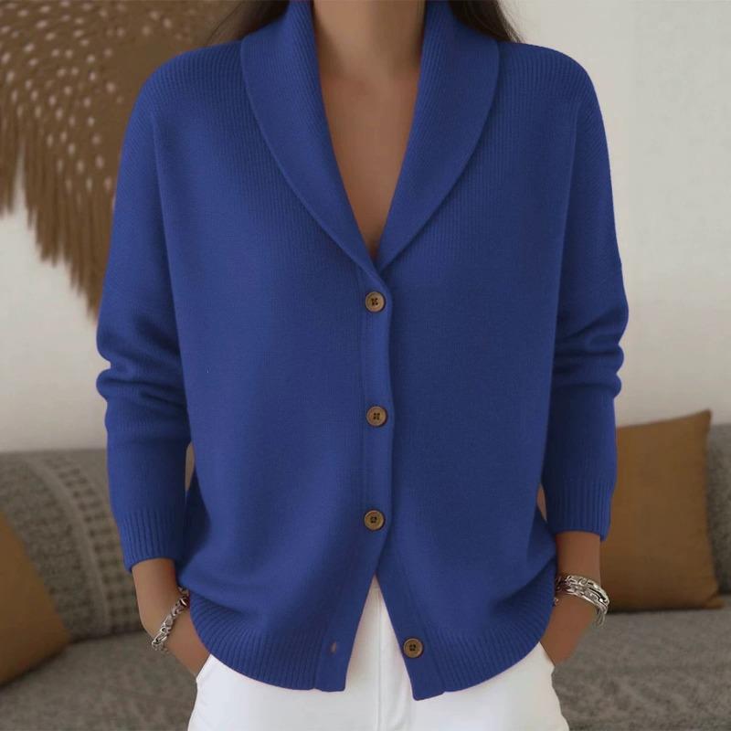 Damen S Strick Cardigan V-Ausschnitt Knopf Langarm Locker Faul Stil Einfarbig Pullover